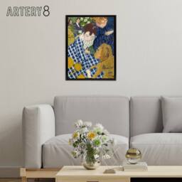 "Artery8 Women with Dog Art Nouveau Painting Bonnard Black Framed Canvas Art - Size: W12"" x H16""" - thumbnail 3