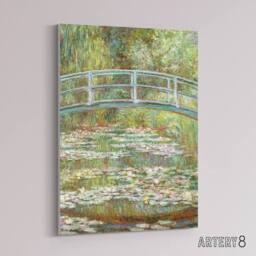 "Artery8 Bridge over a Pond of Water Lilies Monet Vintage Canvas Wall Art in Green - Size: W18"" x H24""" - thumbnail 2