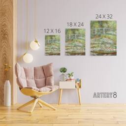 "Artery8 Bridge over a Pond of Water Lilies Monet Vintage Canvas Wall Art in Green - Size: W18"" x H24""" - thumbnail 4