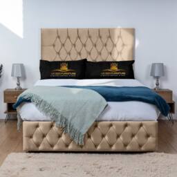 UK Bed Furniture Monaco Divan Bed with 4 Drawers & 26 Inch headboard in Beige - Size: Super King - thumbnail 2