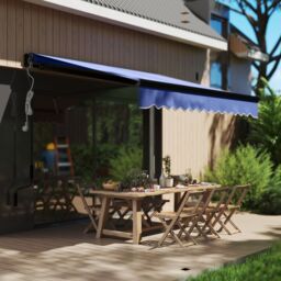 OUTSUNNY 2.5 x 2m Electric Awning with LED Light & Remote Controller in Blue - thumbnail 1
