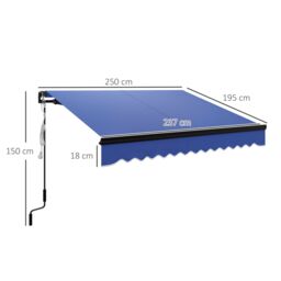 OUTSUNNY 2.5 x 2m Electric Awning with LED Light & Remote Controller in Blue - thumbnail 3