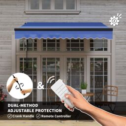 OUTSUNNY 2.5 x 2m Electric Awning with LED Light & Remote Controller in Blue - thumbnail 4