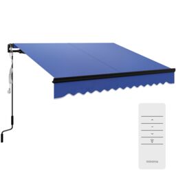 OUTSUNNY 2.5 x 2m Electric Awning with LED Light & Remote Controller in Blue - thumbnail 2