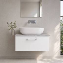 Balterley Level 800mm Wall Hung 1 Drawer Unit & Laminate Worktop - Gloss White - thumbnail 6