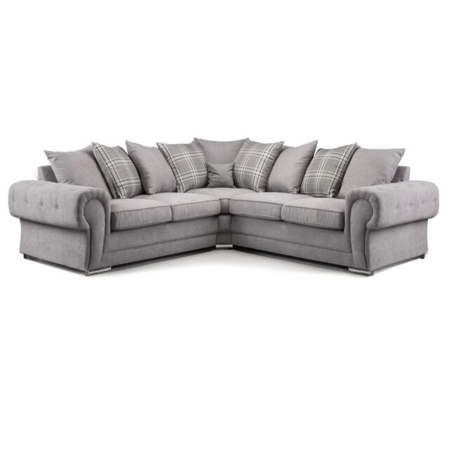 Furnishings For Less UK Milan 5 Seater L Shaped 2 Corner 2 Sofa Scatter Back Chesterfield Grey - image 1
