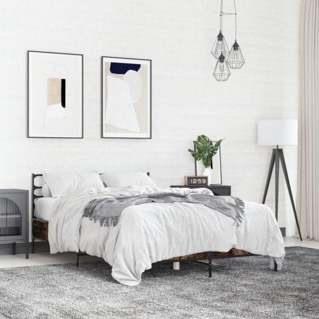Berkfield Home Bed Frame without Mattress Smoked Oak 135x190 cm Double in Brown - image 1