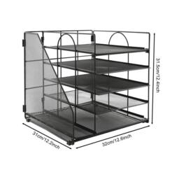 VOGREX 5-Tier Mesh Metal Desktop Organizer Office Pen Storage in Black - thumbnail 2