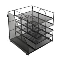 VOGREX 5-Tier Mesh Metal Desktop Organizer Office Pen Storage in Black - thumbnail 1