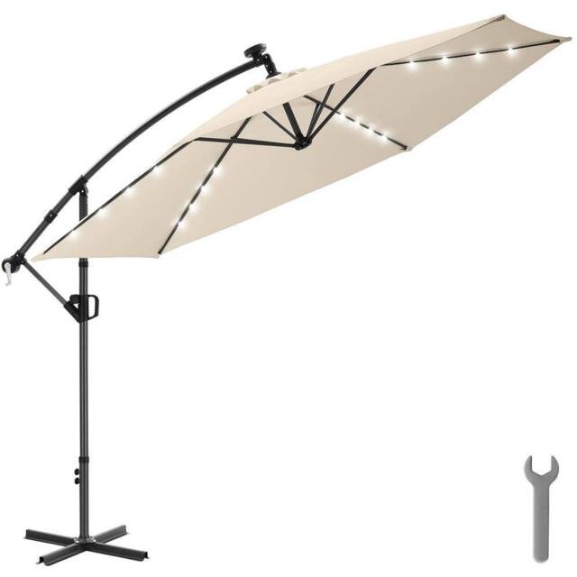 tectake Parasol 360° rotating umbrella, LED solar-powered, 3.5 x 3.5 m in Beige - Size: Large - image 1