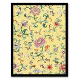 Artery8 Owen Jones Vintage Chinese Flower Pattern Framed Wall Art Print in Yellow - Size: A4 - thumbnail 1