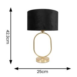 ValueLights Antonia Black Velvet Drum Lamp Shade Brushed Gold Oval Table Lamp - thumbnail 8