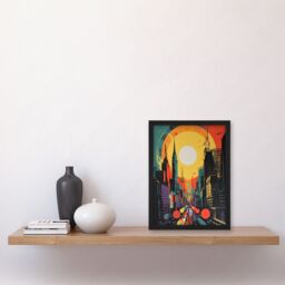 Artery8 Wall Art Print Wall Street New York City Retro Sunrise Cityscape 60's Style Abstract USA Vibrant Bold Bright Colourful Painting Art Framed - thumbnail 4