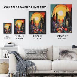 Artery8 Wall Art Print Wall Street New York City Retro Sunrise Cityscape 60's Style Abstract USA Vibrant Bold Bright Colourful Painting Art Framed - thumbnail 3