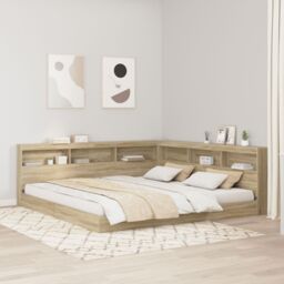 Berkfield Home Storage Headboard with Shelf Sonoma oak 200 cm Engineered wood in Brown - thumbnail 1