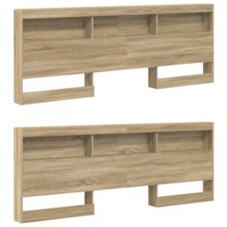 Berkfield Home Storage Headboard with Shelf Sonoma oak 200 cm Engineered wood in Brown - thumbnail 4