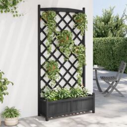 Berkfield Home Planter with Trellis Black Solid Wood Fir - thumbnail 3