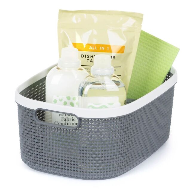 LIVIVO Grey Plastic Woven Effect Organiser Basket 22L - Size: Small - image 1