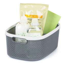 LIVIVO Grey Plastic Woven Effect Organiser Basket 22L - Size: Small - thumbnail 1