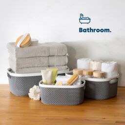 LIVIVO Grey Plastic Woven Effect Organiser Basket 22L - Size: Small - thumbnail 4
