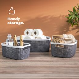 LIVIVO Grey Plastic Woven Effect Organiser Basket 22L - Size: Small - thumbnail 2