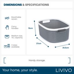LIVIVO Grey Plastic Woven Effect Organiser Basket 22L - Size: Small - thumbnail 6