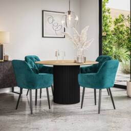 More4Homes Arlo Oak Table Top W Black Legs + Anika Velvet Dining Chair Set Of 4 in Teal - thumbnail 1