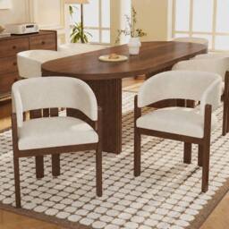 Rolipo Set of 4 Solid Wood Dining Chairs in Walnut with Beige Boucle in Brown - thumbnail 2