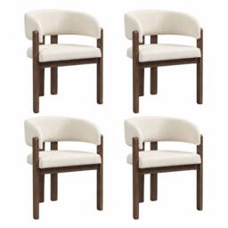 Rolipo Set of 4 Solid Wood Dining Chairs in Walnut with Beige Boucle in Brown - thumbnail 8