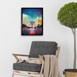 "Artery8 Wall Art Print Colourful Champs-Elysees & Arc De Triomphe Modern Art Framed in Black - Size: W12"" x H16""" - thumbnail 2