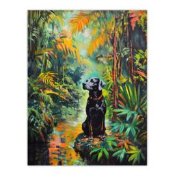 "Artery8 Dog Lover Black Labrador Pet In Lush Forest Wall Art Print in Green - Size: W18"" x H24""" - thumbnail 1