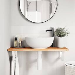 Berkfield Home Elegant Basin Shelf Wall Mounted Steel & Solid Wood Acacia in Brown - thumbnail 1