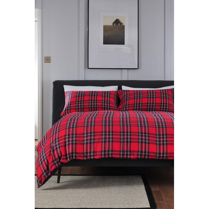 Red Tartan Brushed Cotton King Duvet Set