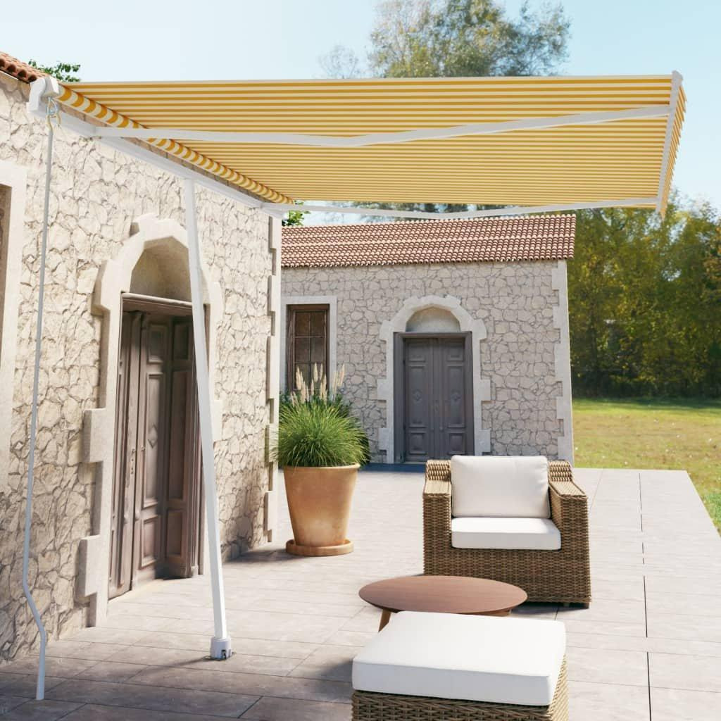 Freestanding Manual Retractable Awning 300x250 cm Yellow/White - image 1