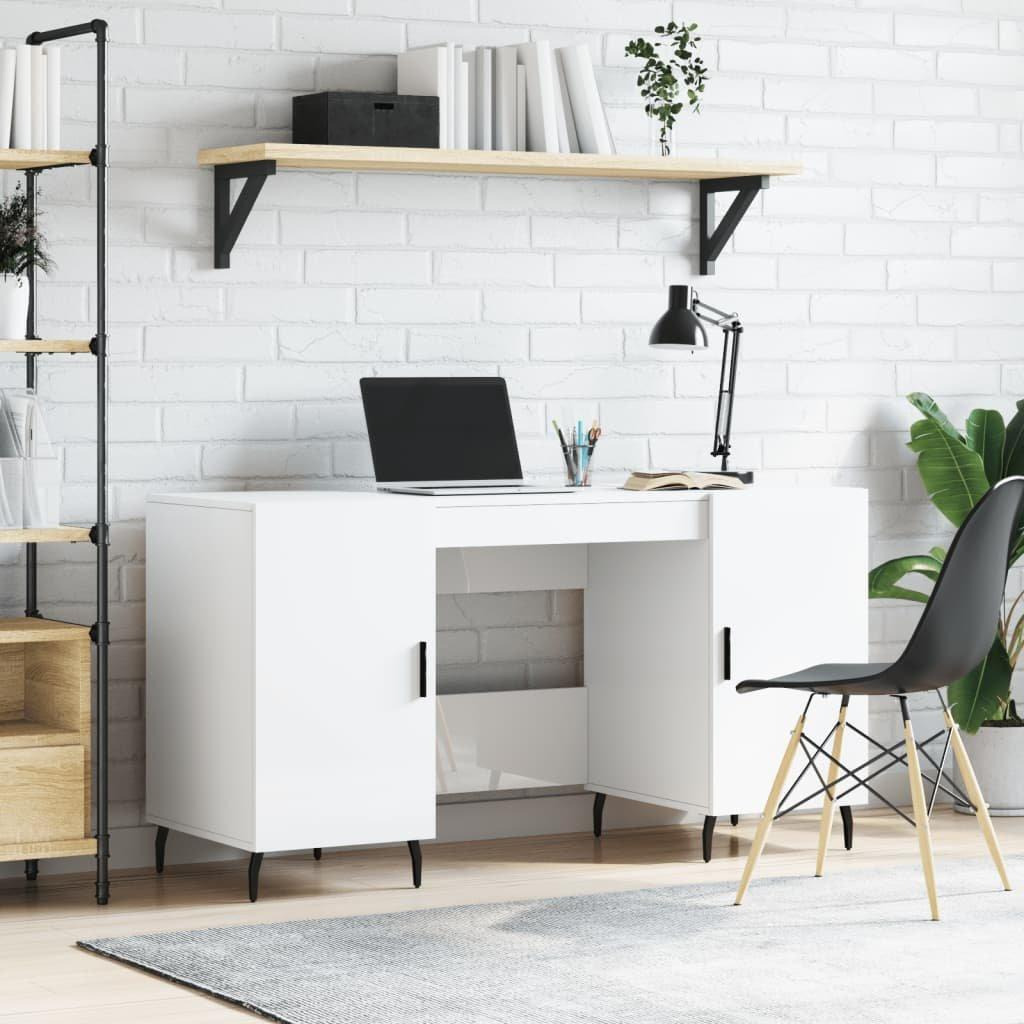 Desk High Gloss White 140x50x75 cm Engineered Wood - image 1
