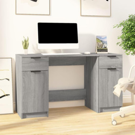 Desk with Side Cabinet Grey Sonoma Engineered Wood - thumbnail 1