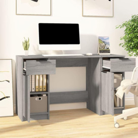 Desk with Side Cabinet Grey Sonoma Engineered Wood - thumbnail 3