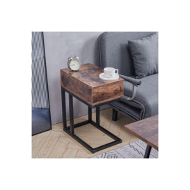 Industrial Style 1 Drawer Metal Rustic Side Table - thumbnail 3