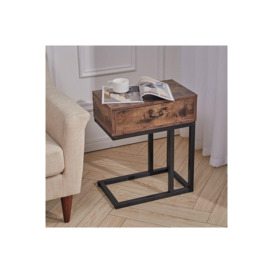 Industrial Style 1 Drawer Metal Rustic Side Table - thumbnail 2