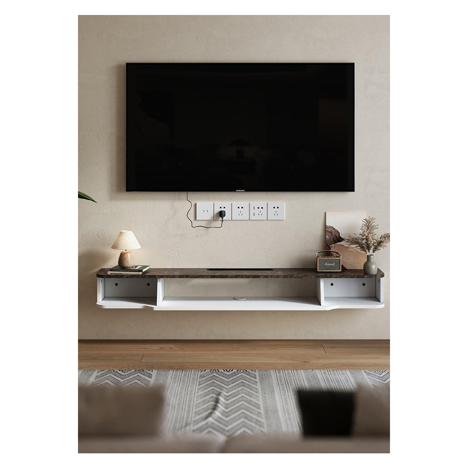 Floating TV Unit Wall Mount TV Cabinet Shelves Modern Storage - image 1