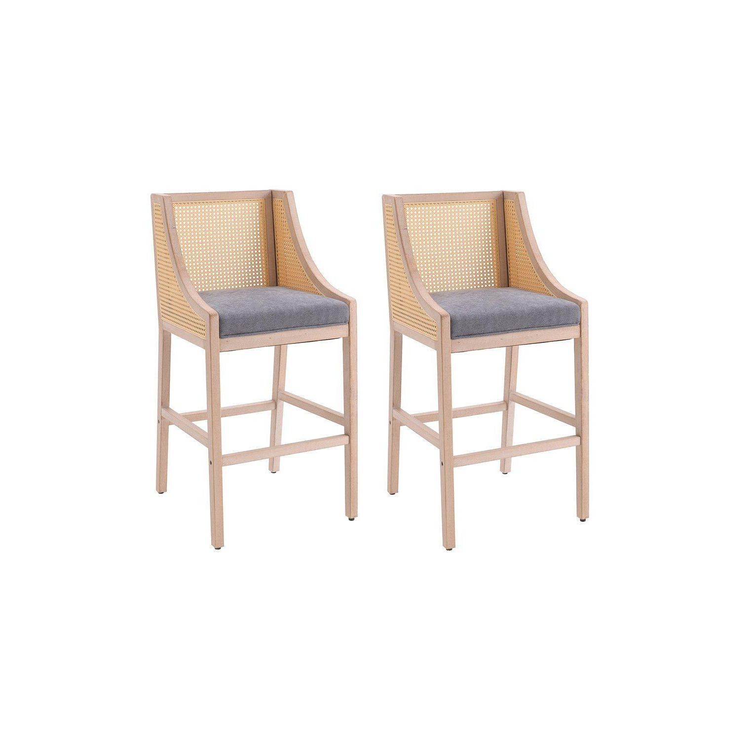 2 Pcs Rattan Bar Stools with Backrest - image 1