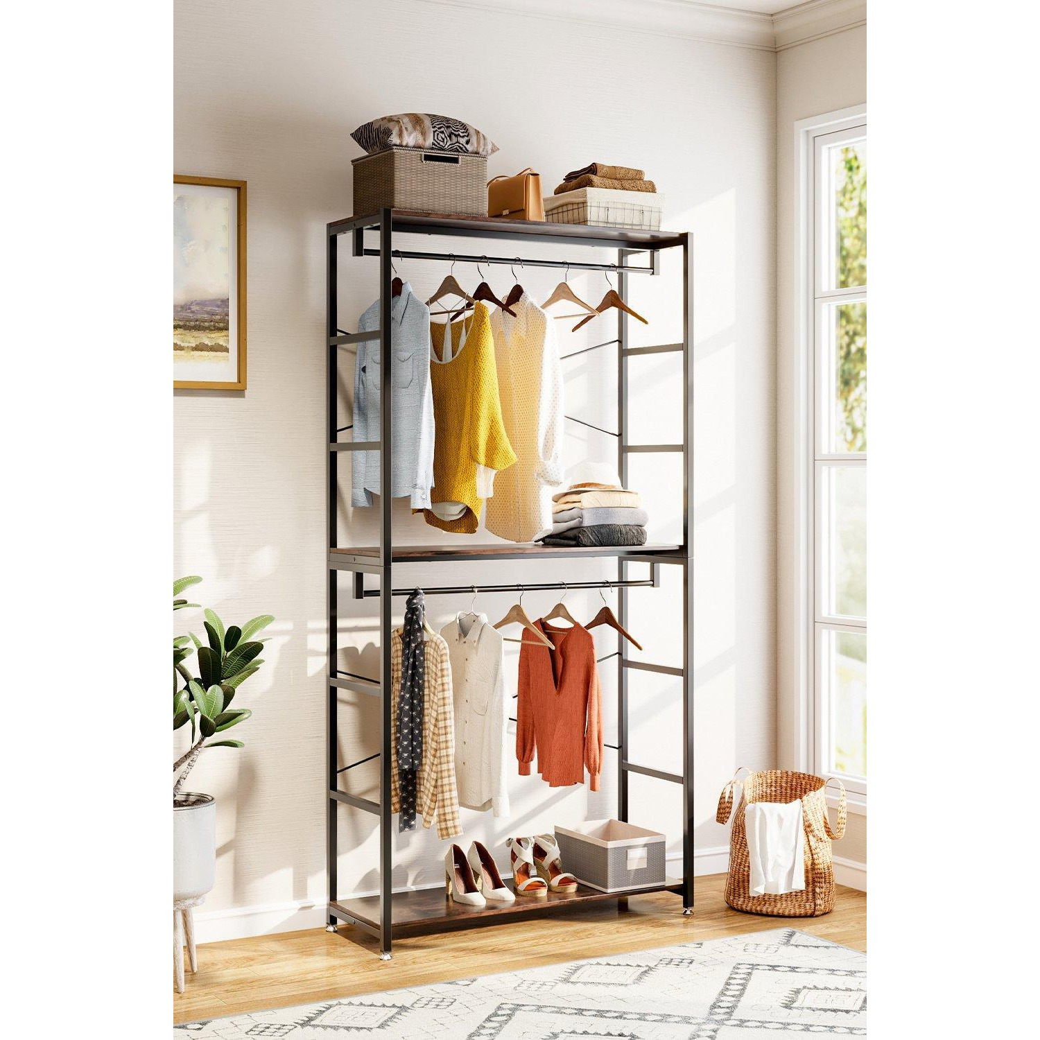 2 Tier Clothing Rack with Storage Shelves - image 1