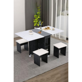 Versatile Expandable Dining Table Set, Drop-Leaf Table with Storage Shelves and Wheels