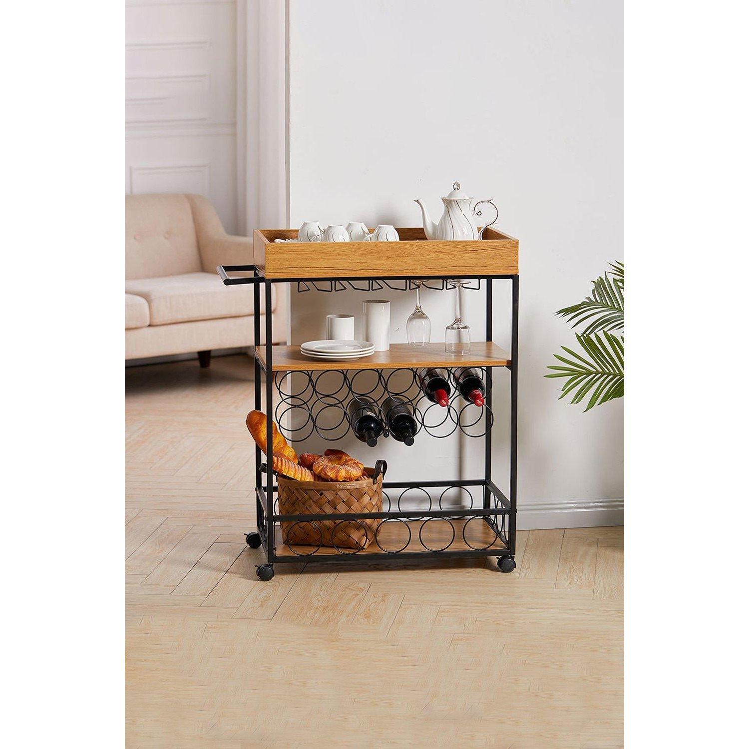 81×40×94cm Metallic Rolling Serving Bar Cart with Wine Rack and Glass Cup Holder - image 1