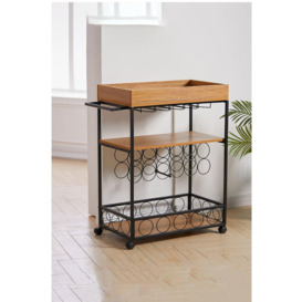 81×40×94cm Metallic Rolling Serving Bar Cart with Wine Rack and Glass Cup Holder - thumbnail 2