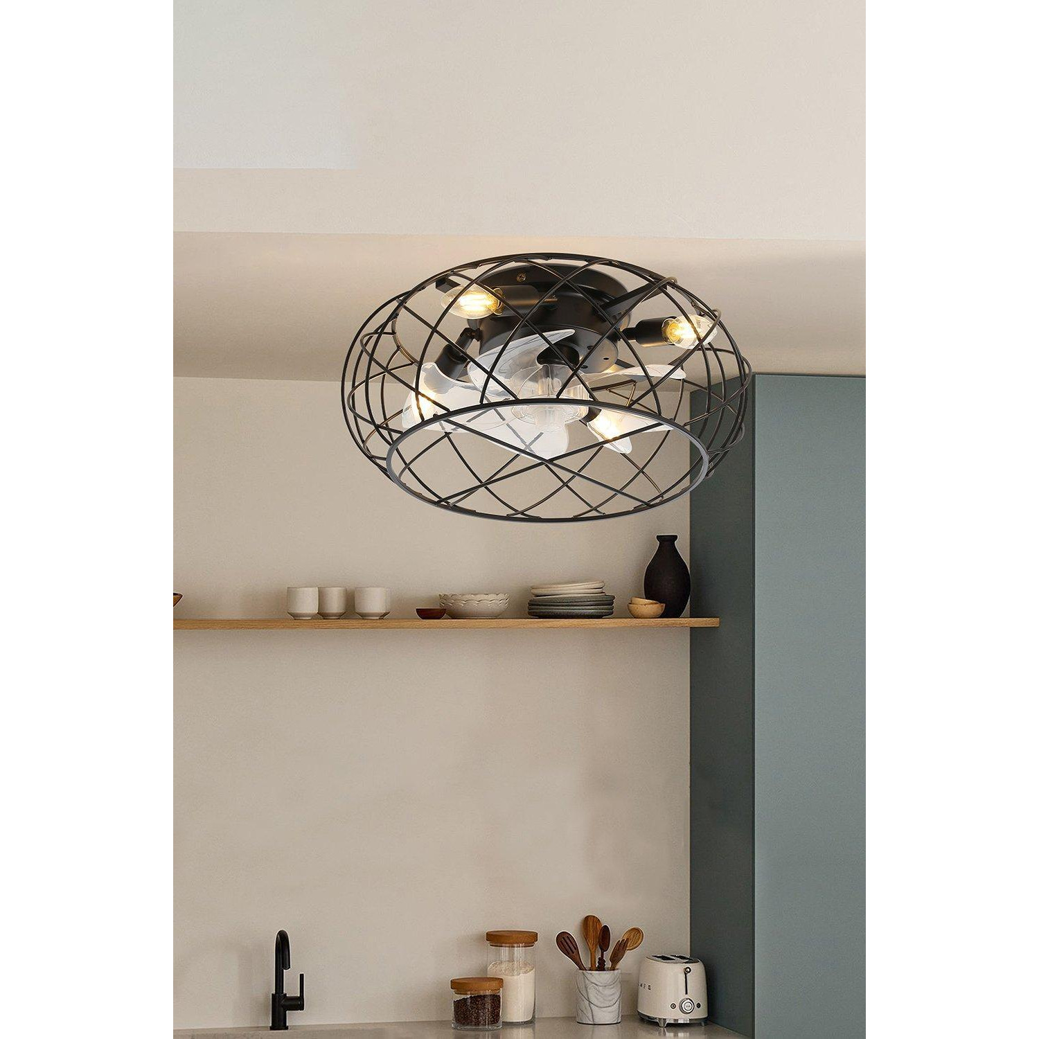 Black Cage Ceiling Fan Light - image 1