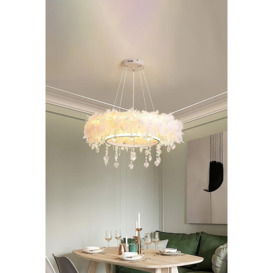 Double-Layer Feather LED Chandelier Light with Crystal Pendants