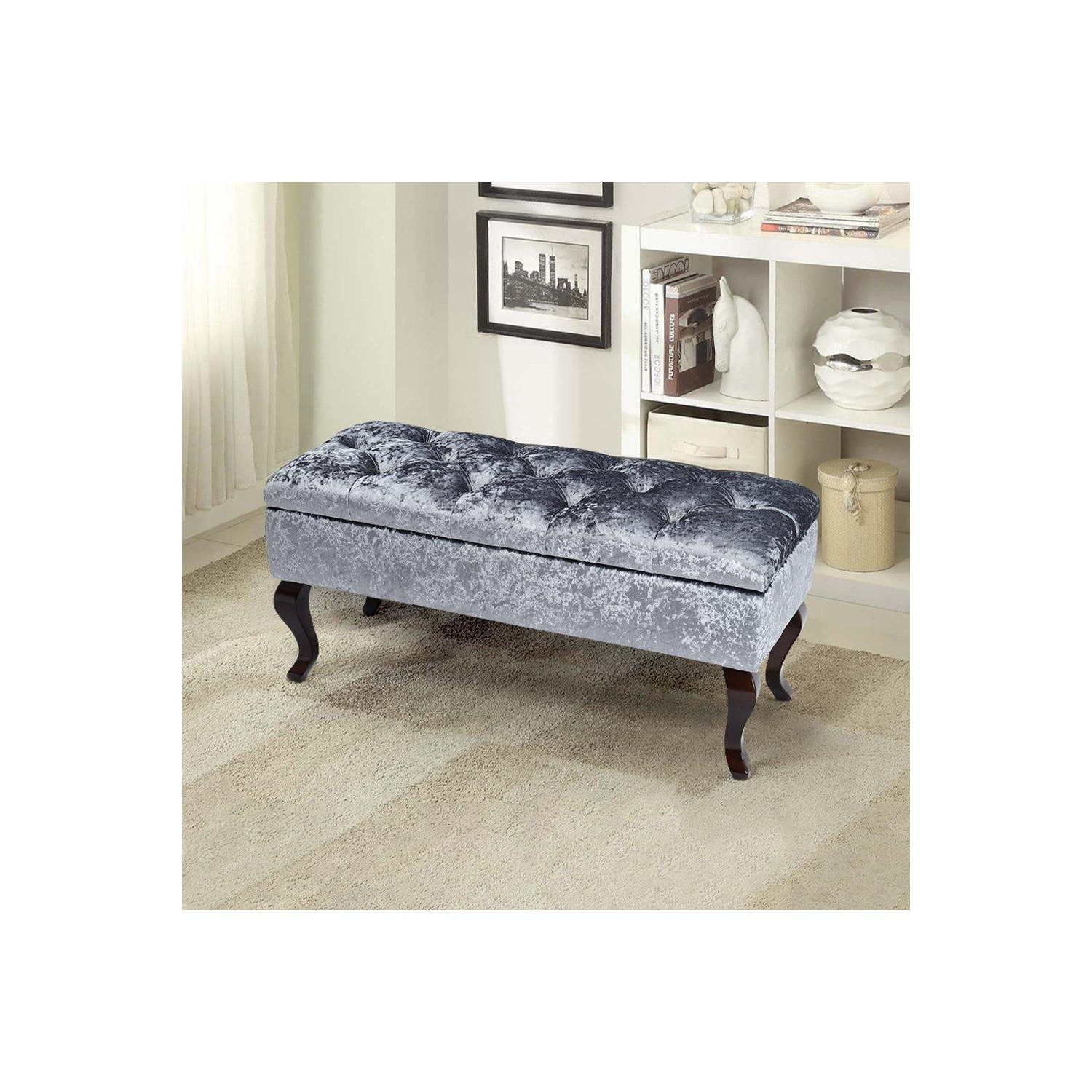 Grey Ice Velvet Button Tufted Upholstered Storage Ottoman Bench - image 1