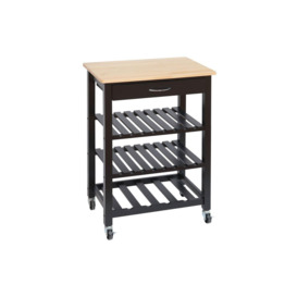 Black 4 Tier Modern Wooden Kitchen Trolley with Drawer & Wine Rack - thumbnail 1