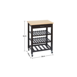 Black 4 Tier Modern Wooden Kitchen Trolley with Drawer & Wine Rack - thumbnail 2
